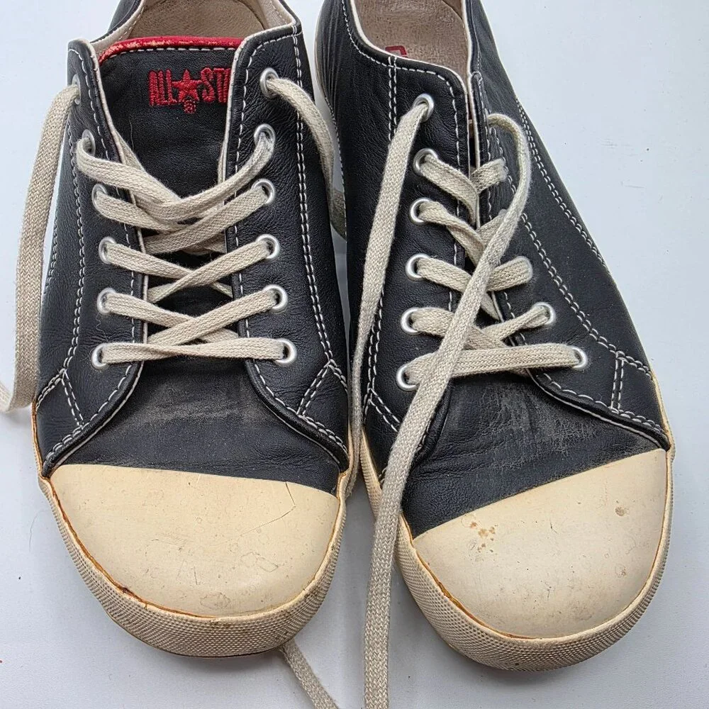 Converse All Star Deluxe Limited Edition Womens 7.5 Black Leather Flat Sneakers